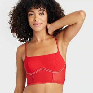 NEW Women's Rhinestone Lingerie Corset - Auden™ Balconette Bra Red Medium